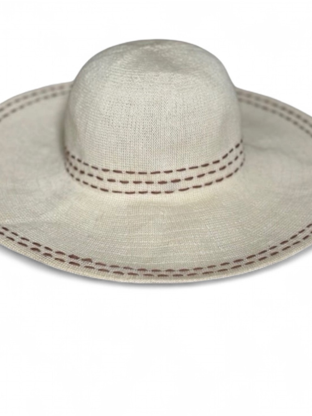 Elegant Cream Floppy Hat with Brown Stitching